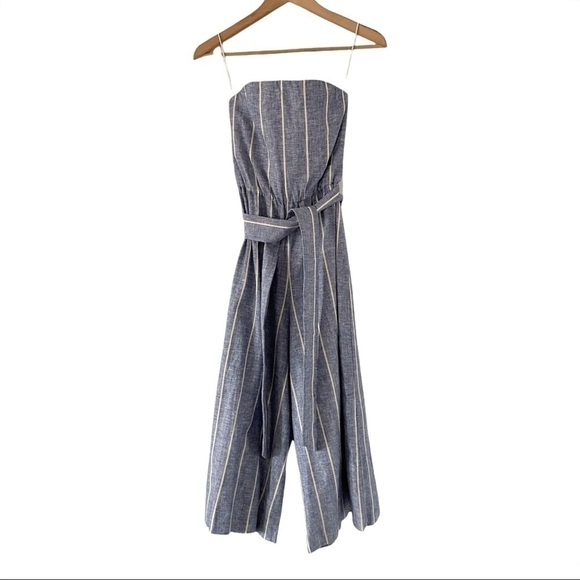 Alice + Olivia Lucie Strapless Striped Chambray Jumpsuit - Picture 5 of 10